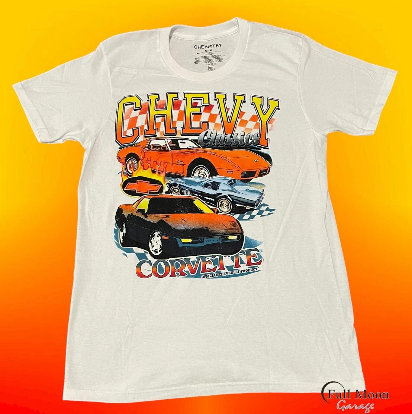 New Chevy Chevrolet Corvette Cars Classic Men s White Throwback T-Shirt S
