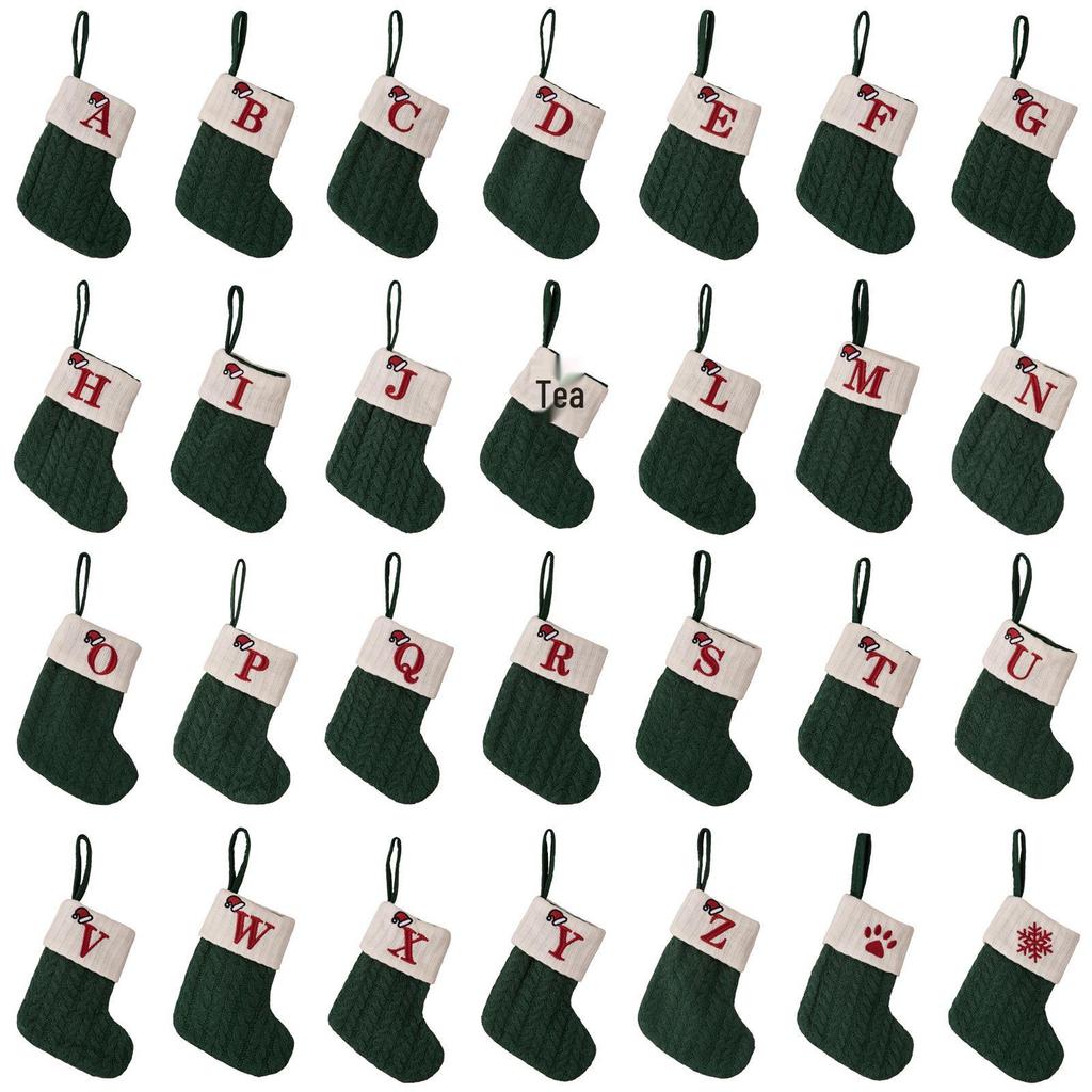 Haobei Green Knitted Christmas Stocking with Embroidered Lettering – Woolen Gift Bag Décor