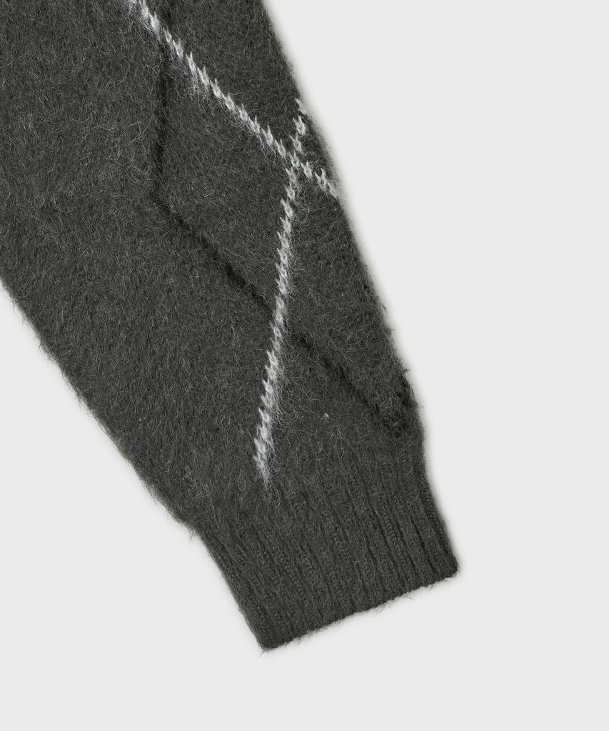 Belier Brushed Argyle Cardigan - Grey