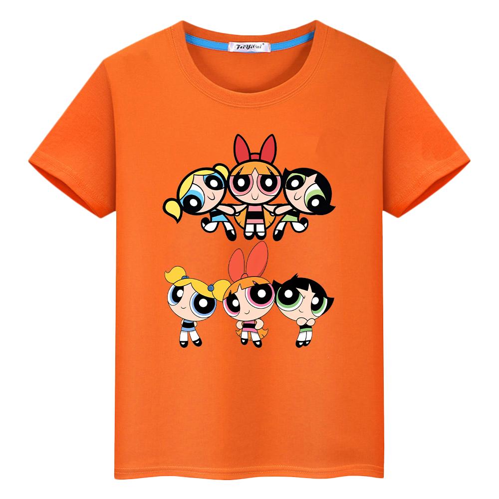 Kawaii Powerpuff Girls Print  T Shirt for Kids Boy 100% Cotton Tops Anime Tshirt  Y2k One Piece Girl Clothes