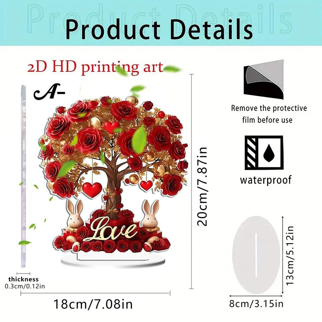 Valentine'S Day Flat Sign Table Decor 2d Acrylic Rose Tree With Heart Valentines Decorations For Home Decor Hot Ornaments