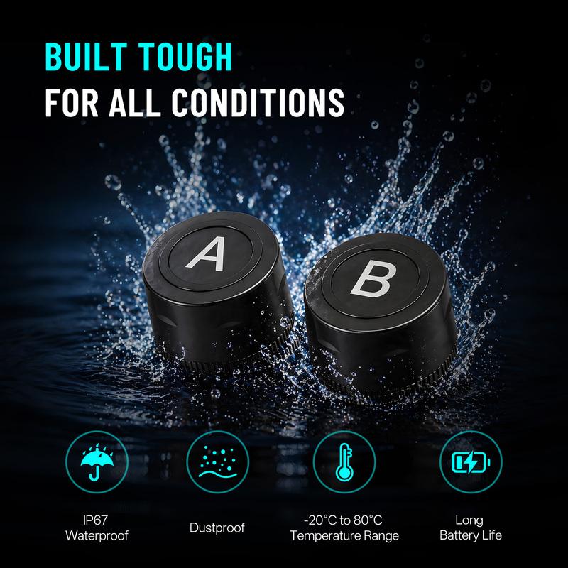 Motorcycle TPMS, Bluetooth 5.0 APP Real-Time Pressure & Temperature Alarm, IP67 Waterproof for Motorbike Scooter ATV