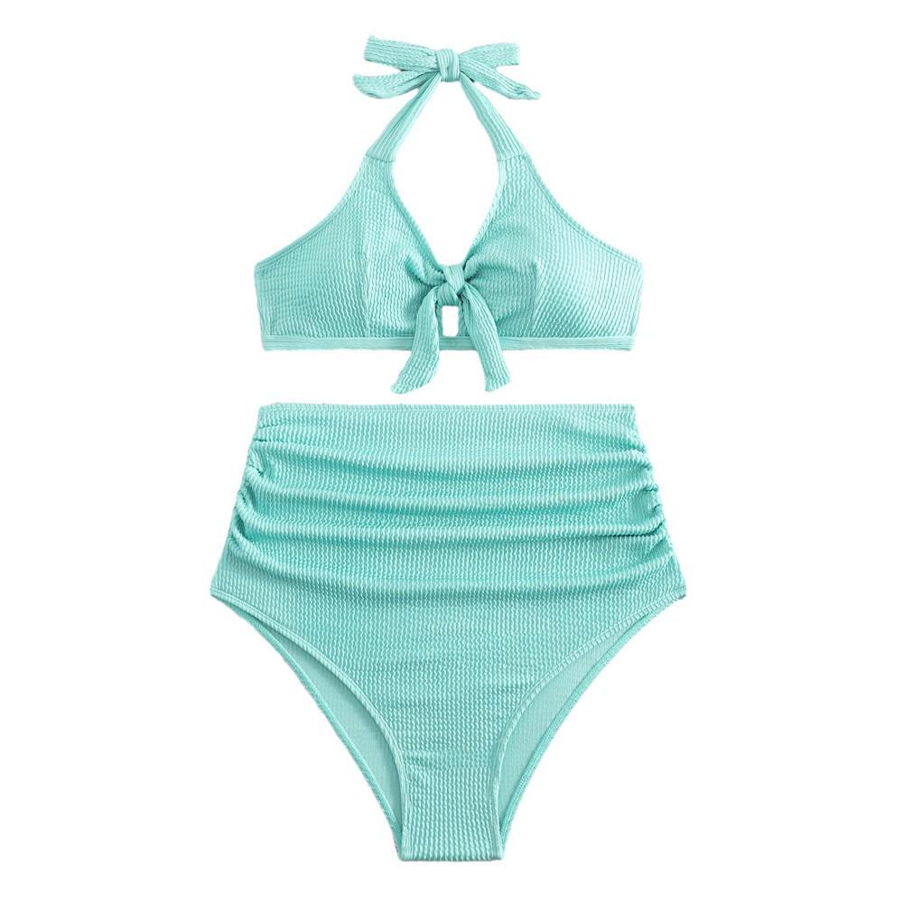 Plus Size Women's Tummy Control Maternity Swimsuit - Solid Color Fashion for European & American Styles, Ideal for Vacations & Hot Springs