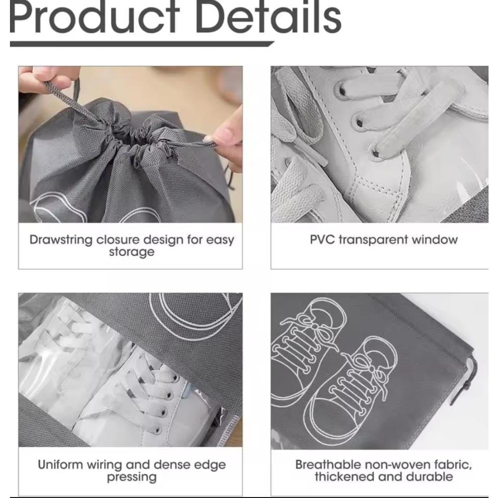 5/10 Shoe Storage Bags, Portable Waterproof Dust-proof Drawstring Shoe Bags with Transparent Slots, Suitable for Daily Use and T