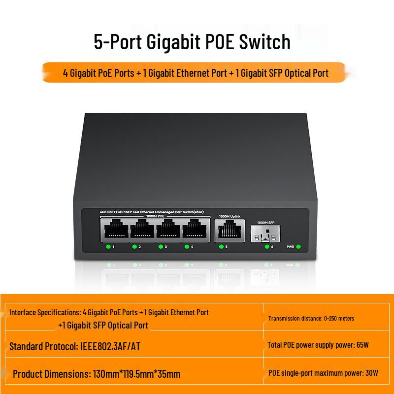 Standard Smart PoE Switch with Gigabit Transmission, 100 Megabit Routing, Wireless AP, Surveillance Camera Connectivity
