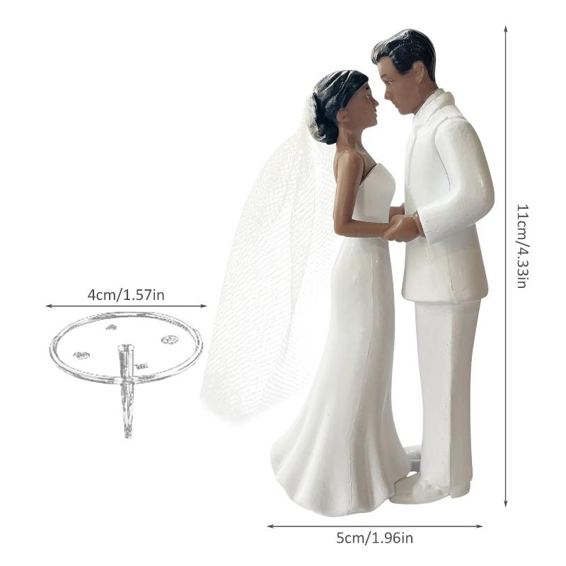 Elegant Bride & Groom Wedding Cake Topper With Veil 4.3" - Anniversary, Bridal Shower, Engagement Party Decoration,Wedding Props