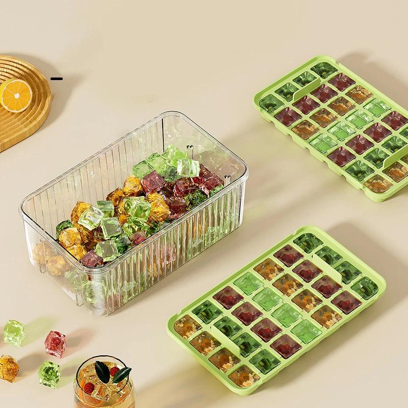 28 Grids Ice Cube Mold Press Ice Tray Bucket Multifunctional Ice Maker with One-touch To Release Portable Ice Box Ice Cube Tray