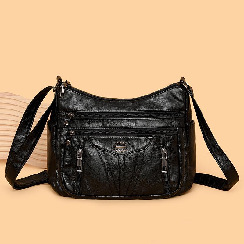 Dámská kabelka středního věku z měkké kůže, velkokapacitní vícevrstvá crossbody taška