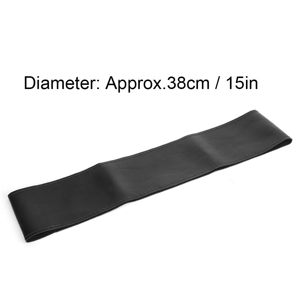 38cm 15in Leather Steering Wheel Cover Embossing Needles&Thread Kit Car Interior Decoration(Black Red )