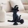 Exquisite Katzen-Sammlerfigur Hexe, Schwarze Statue auf Besen, 3D-gedruckte Figur als Ornament, Schreibtischdekoration für Zuhause Büro Dekoration Ornament