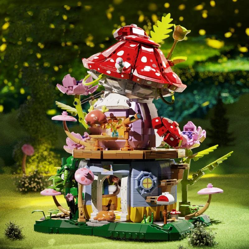 Flowers Carrot House Mushroom House Mini Building Blocks Carrot Forest House Bricks Set With Lights Children's Toys Gifts