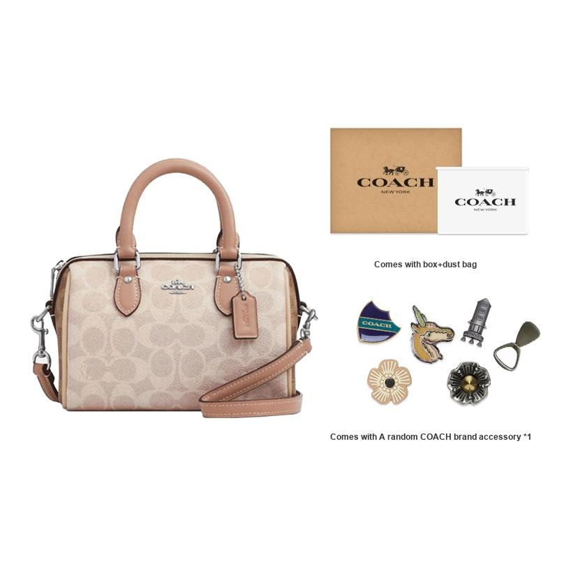 Coach Rowan 18 Brand Logo Detachable Shoulder Strap Boston Bag Women handbag Milk-Tea CW330-SVXCU