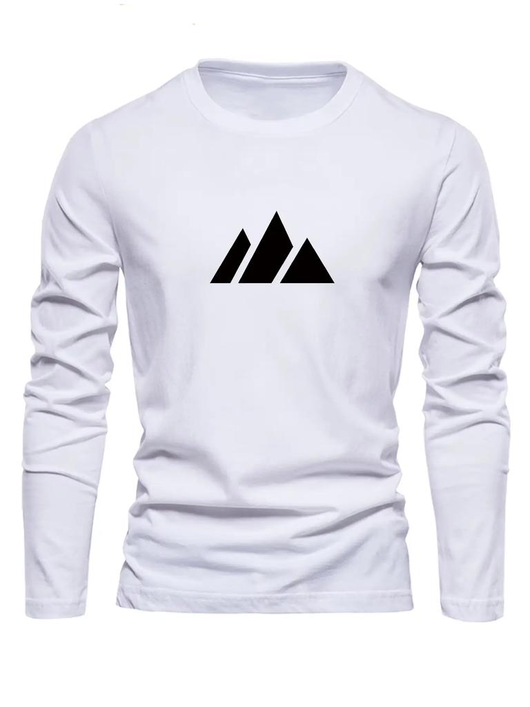 Men's Loose and Comfortable Casual Sports Mountain Pattern Printed Round Neck Long Sleeved T-shirt Versatile