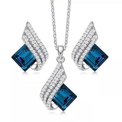 Angel Wings Platinum Plated Crystal Pendant Necklace Jewellery Set Gifts for Women and Girls (Blue) (14622s)