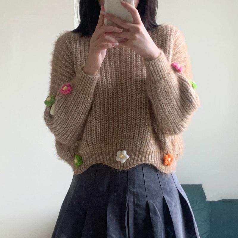 

Женский пуловер, осень 2022, осенне-зимний свитер с круглым вырезом, вязаный подшерсток из имитации норки, свободный универсальный женский свитер