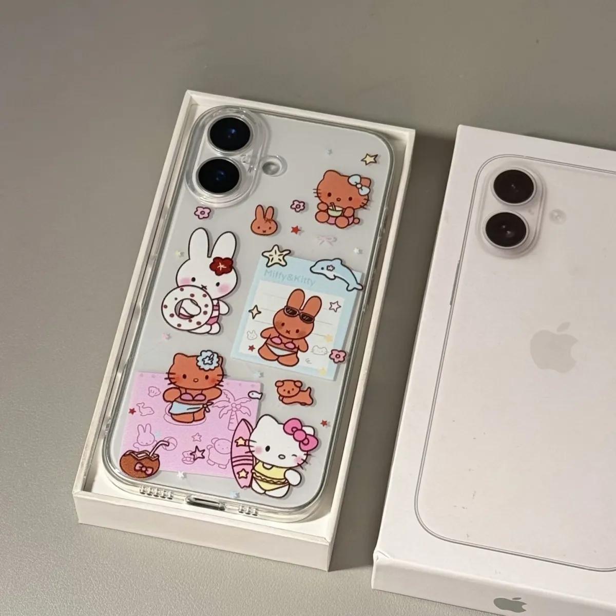 

KT Кот Кролик Чехол для iPhone 17-14, Мягкий чехол XS, XR, 11, Точные вырезы iPhone XS Max