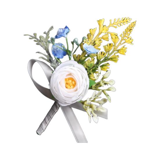 Artificial Wedding Corsage And Boutonniere Set Silk Flower Wrist Corsage And Lapel Pin for Bridal Party Business Opening Ceremony Guest Flower