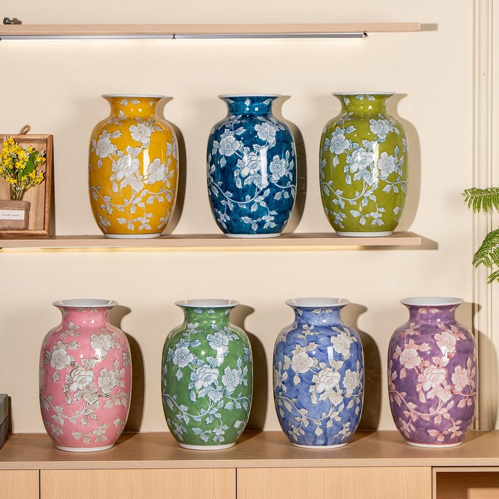 Chinese Blue and White Porcelain Ceramic Vase Colored Handmade Rose Ceramic Jar Flower Vase Flowerpot Home Decoration