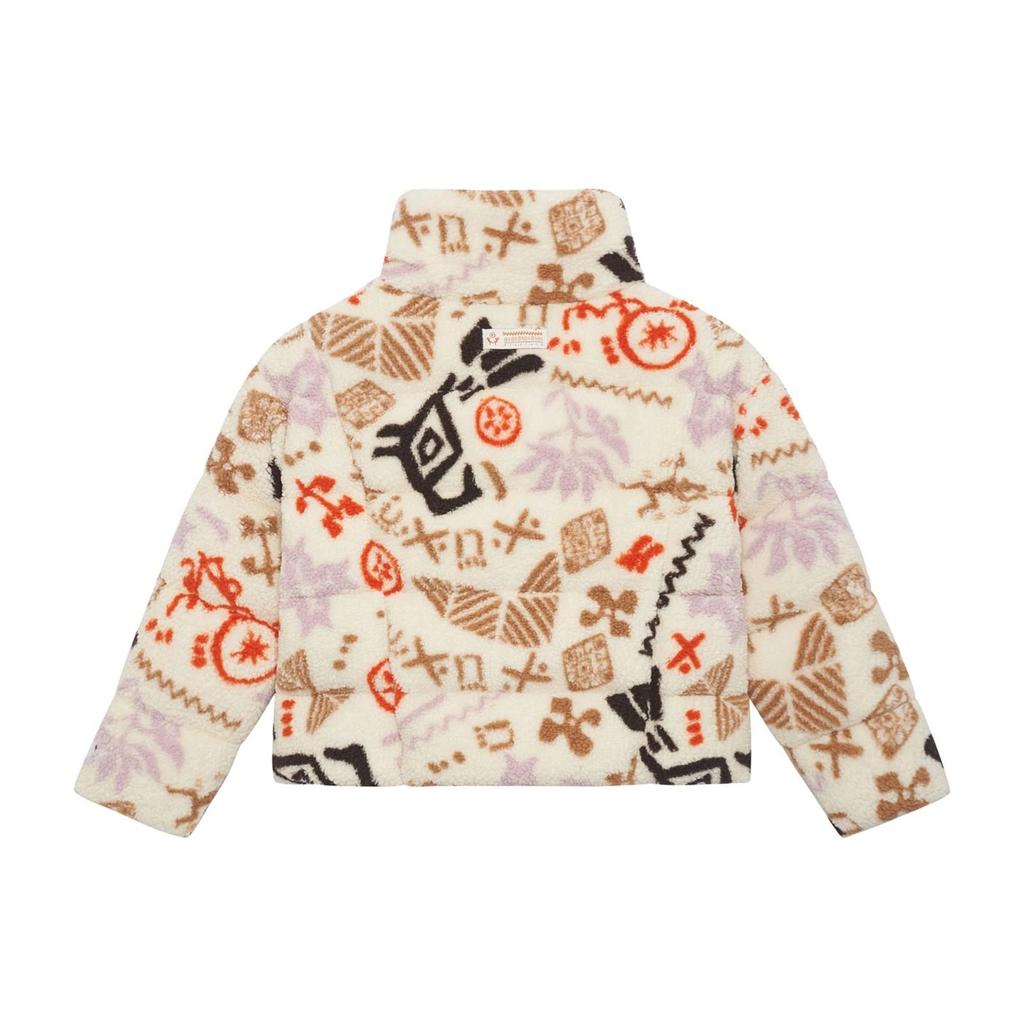 Li Ning Sports Trend Series All Over Pattern Embroidered Stand Collar Long Sleeve Down Jacket Women Outerwear Off-White AYMS090-3