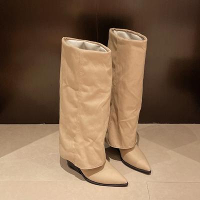 Square Heel Knee-high Modern Boots Spring/autumn Slip-on Hot Sale Shoes Female Pointed Toe Mid Heel Concise Women's Boots