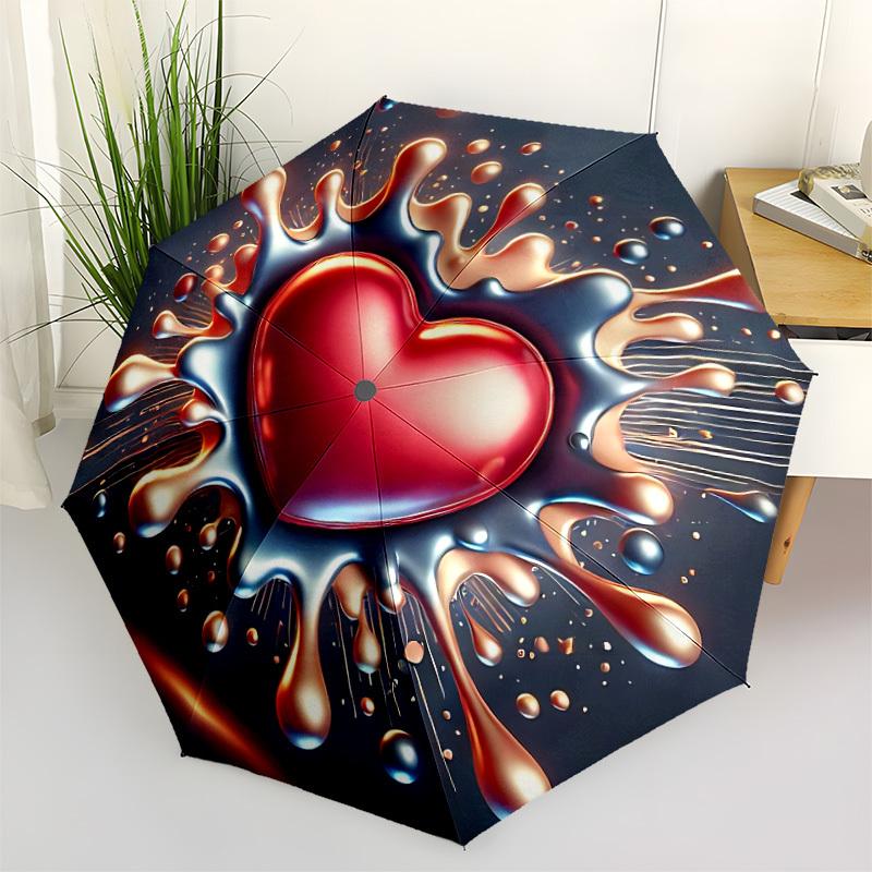 

1pc Heart Splash Decor Automatic Opening and Closing Folding Umbrella with 8 Iron Ribs - Portable, Foldable for Travel yy251124104