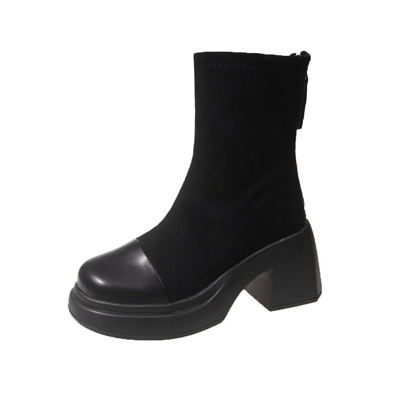 Retro Shoes, Thick-soled Dr. Martens Boots, New Versatile Women's Ankle Boots, Chunky Heels, Slimming Stretch Boots