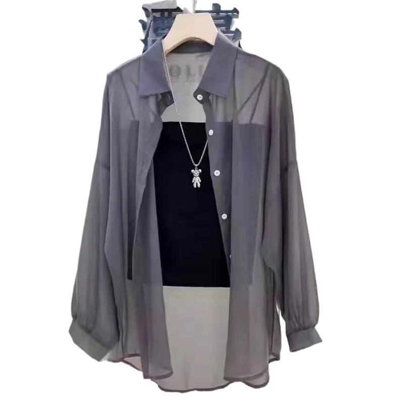 Pearlescent Chiffon Sun Protection Cardigan - Women's Long Sleeve Loose Fit