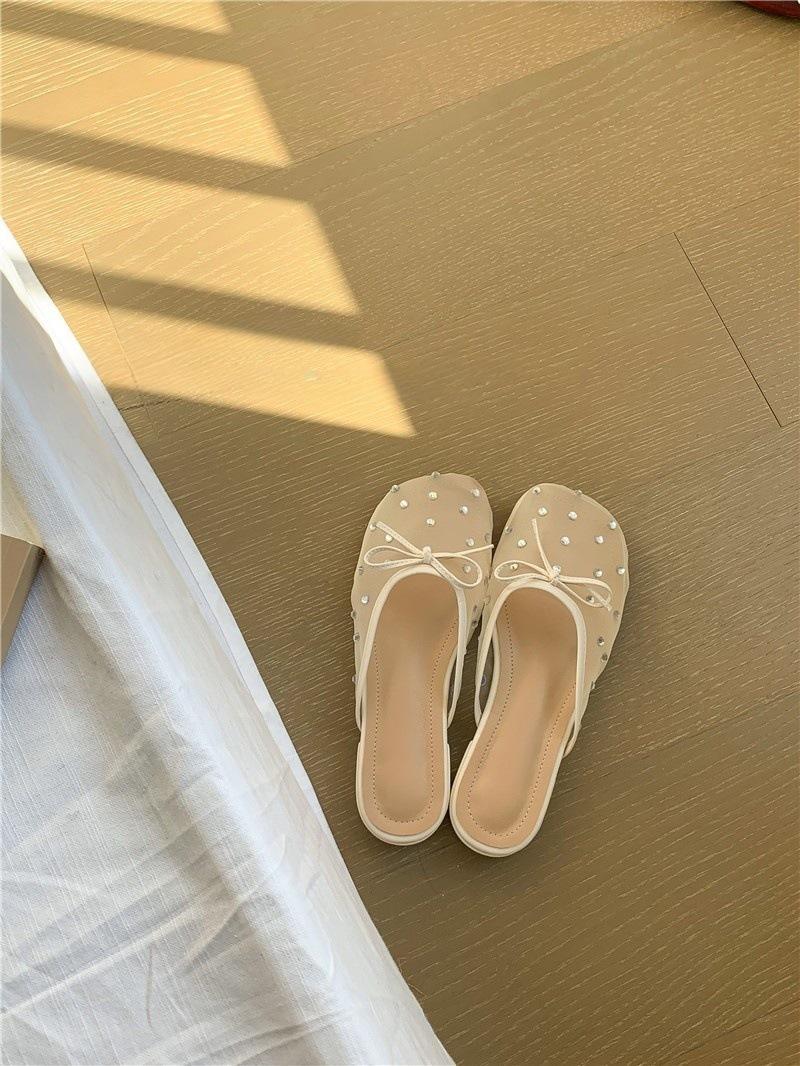 

толстый каблук бант стразы сетка пряжа сумка голова полушлепанцы женские для улицы весна и лето новая обувь сандалии 35 абрикосовый