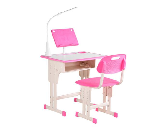 Scrivania e Sedia per Bambini Set Altezza Regolabile Studio Tavolo Set con Cassetto, Supporto per Libri, Portapenne - Rosa