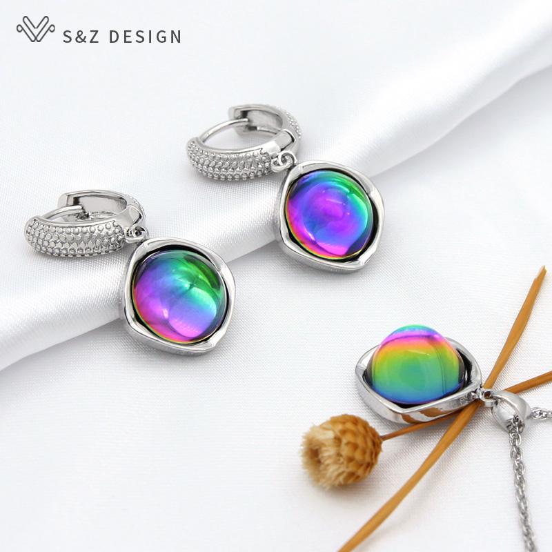 

Модные круглые красочные серьги-капли с кристаллами, комплекты ювелирных изделий для женщин и девочек, ожерелье с подвеской для свадебной вечеринки