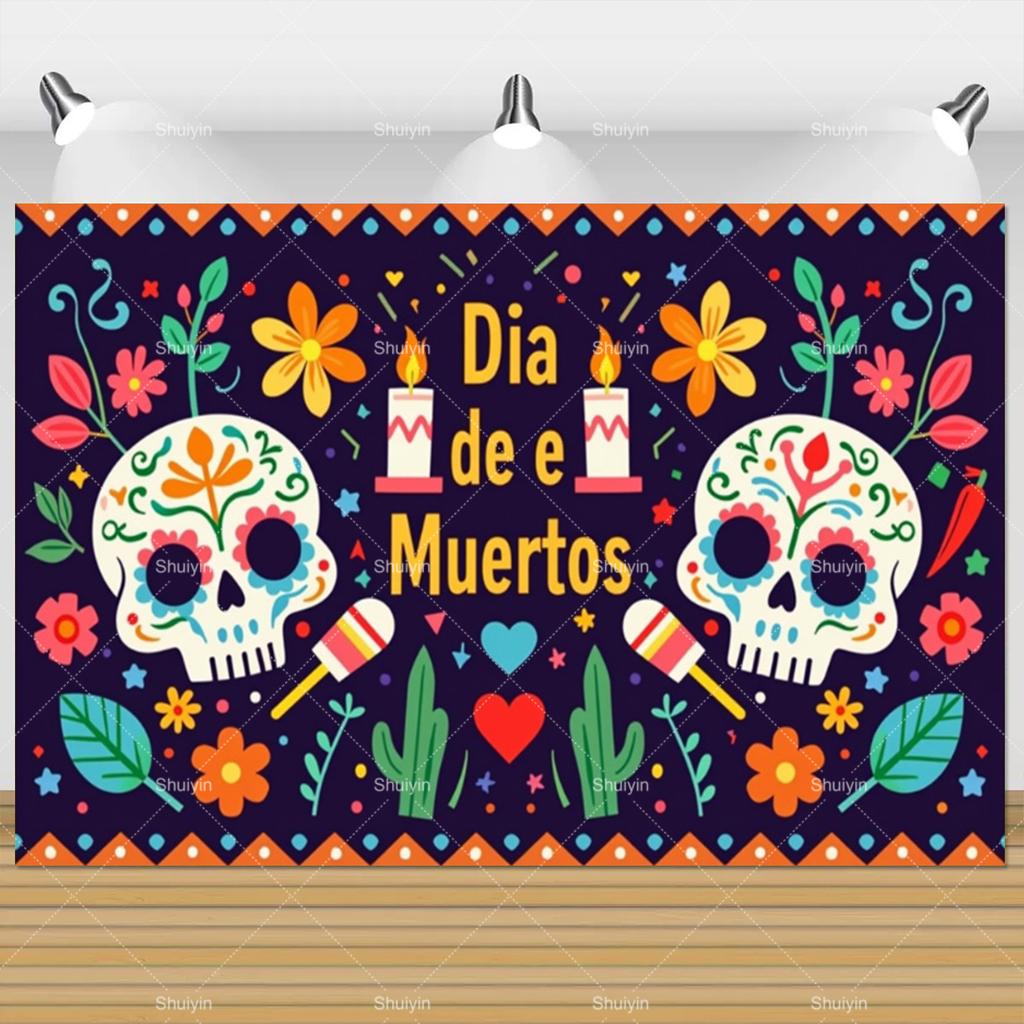 1pc Mexican Day of the Dead Background Skeletons Guitar Dia De Muertos Festive Decoration Party Supplies Fiesta Photo Shoot Prop
