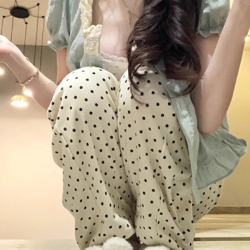 2025 Women's High-Waist Ice Silk Polka Dot Wide-Leg Pants by Yamamoto