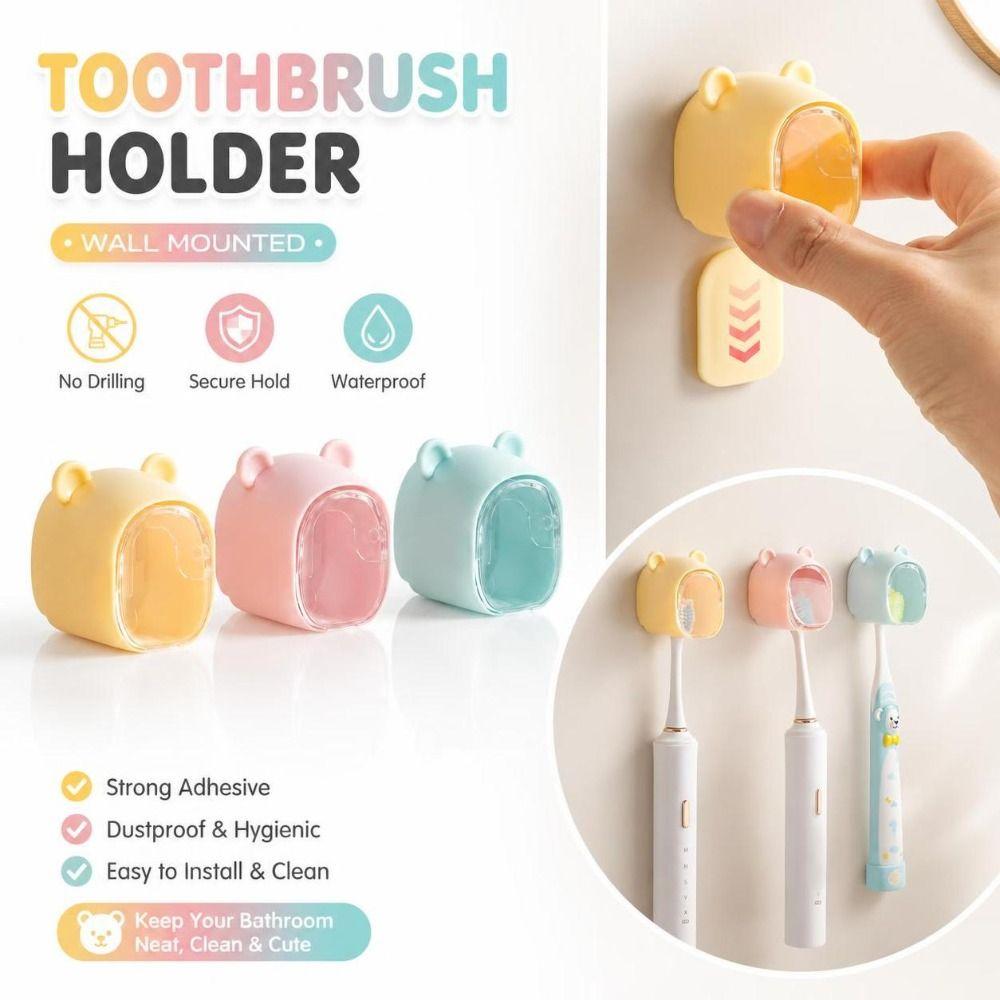 Flip-top Toothbrush Holder Dustproof Toothbrush Storage Box Durable Toothbrush Rack Bathroom Use