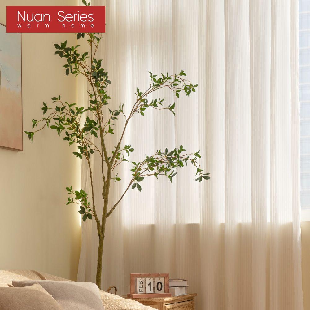1PC Nuan Series Fabric Upgrade Solid Color Stripe White Tulle Curtain Warm Sheer for Bedroom Living Home Window Decoration