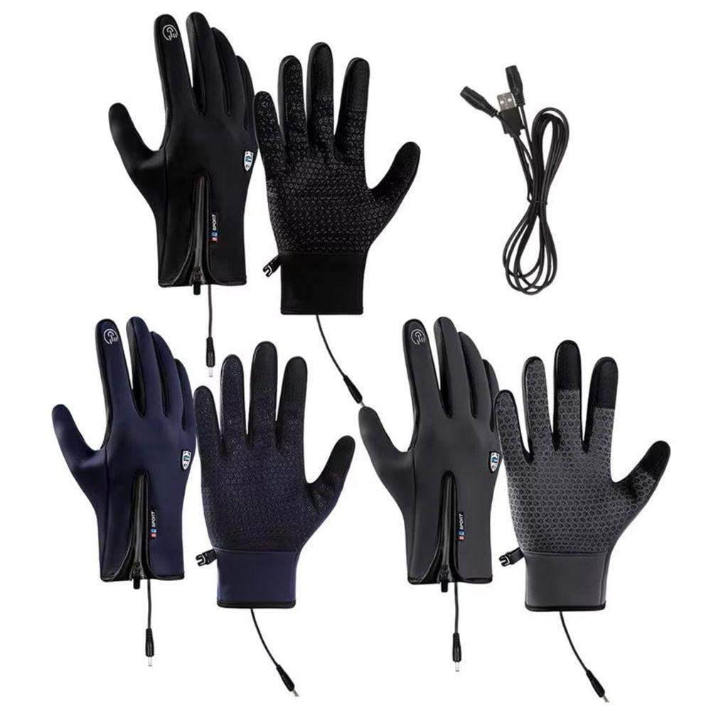 Reusable USB Heated Gloves Polyester Touchscreen Gloves Durable Rechargeable Gloves  for Winter