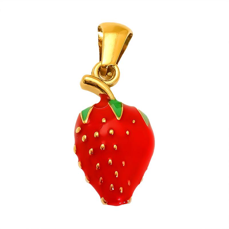 Personality High Sense Summer Fruit Strawberry Cherry Oil Drop Pendant Women'S Necklace