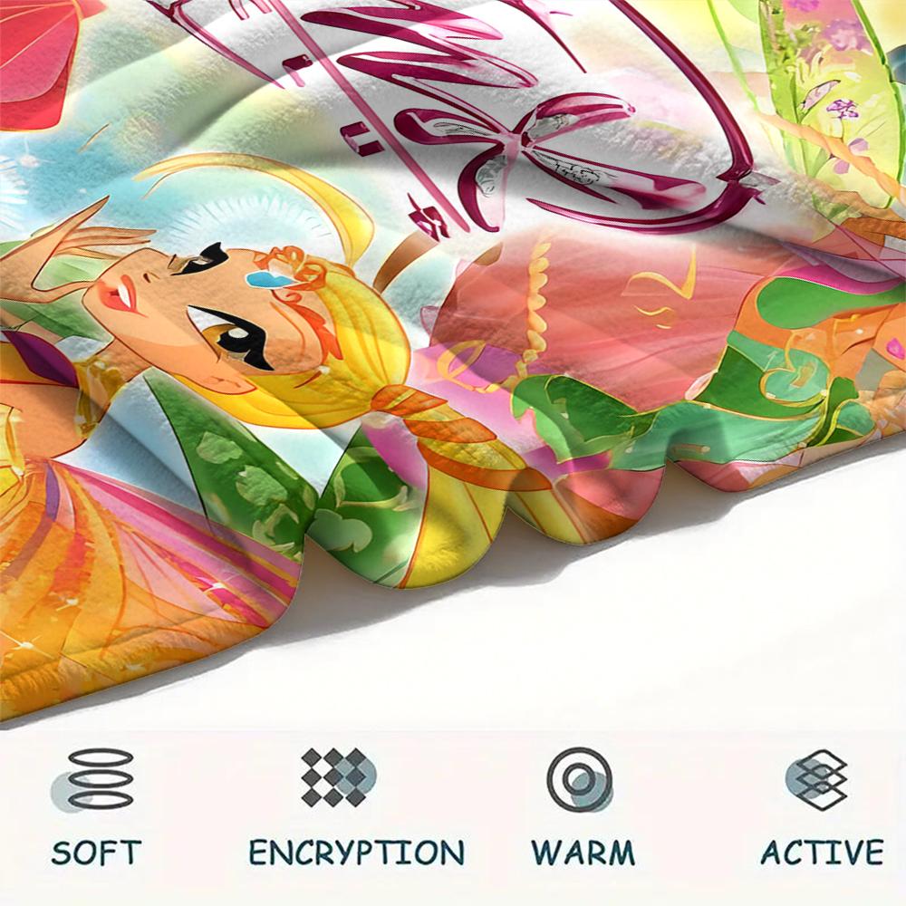 1 pièce Couverture Flanelle Imprimée Winx Club, Haute qualité Toutes Saisons, Décoration Maison, Chaleur et Confort, Parfait pour les Cadeaux de Noël