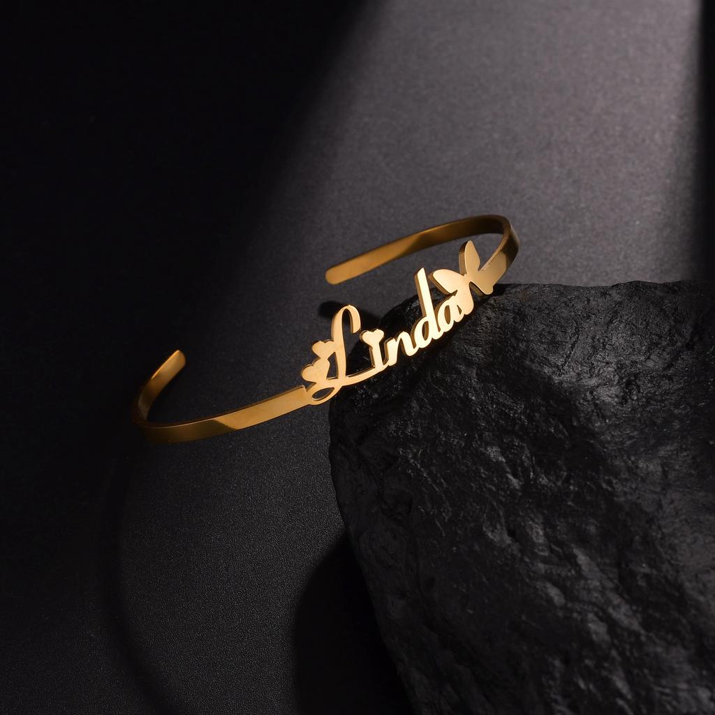 New Customized Name Bracelet Personalized 3mm/5mm/8mm Width Gold Color Bangles for Women Stainless Steel Birthday Jewelry Gift