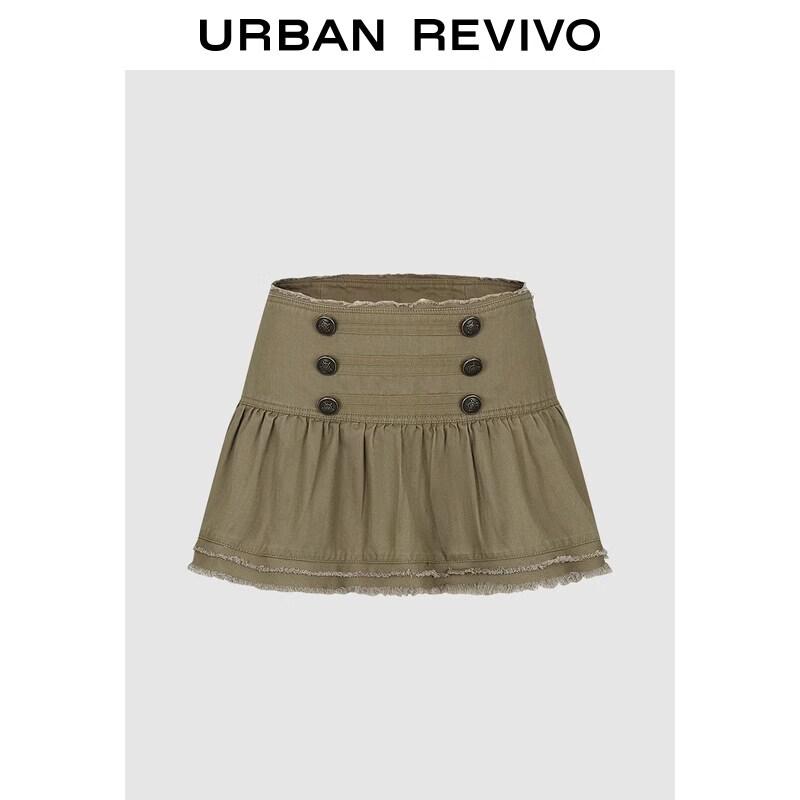 UR2026 Women s Retro Napoleon Button Pleated Mini Skirt S