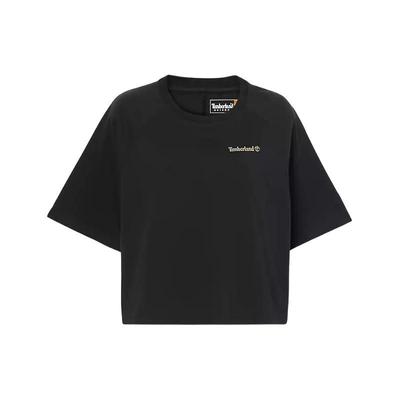 Logo Print Kurzarm Raglanhals Lockeres T-Shirt Damen Oberteile Schwarz A5VBY001