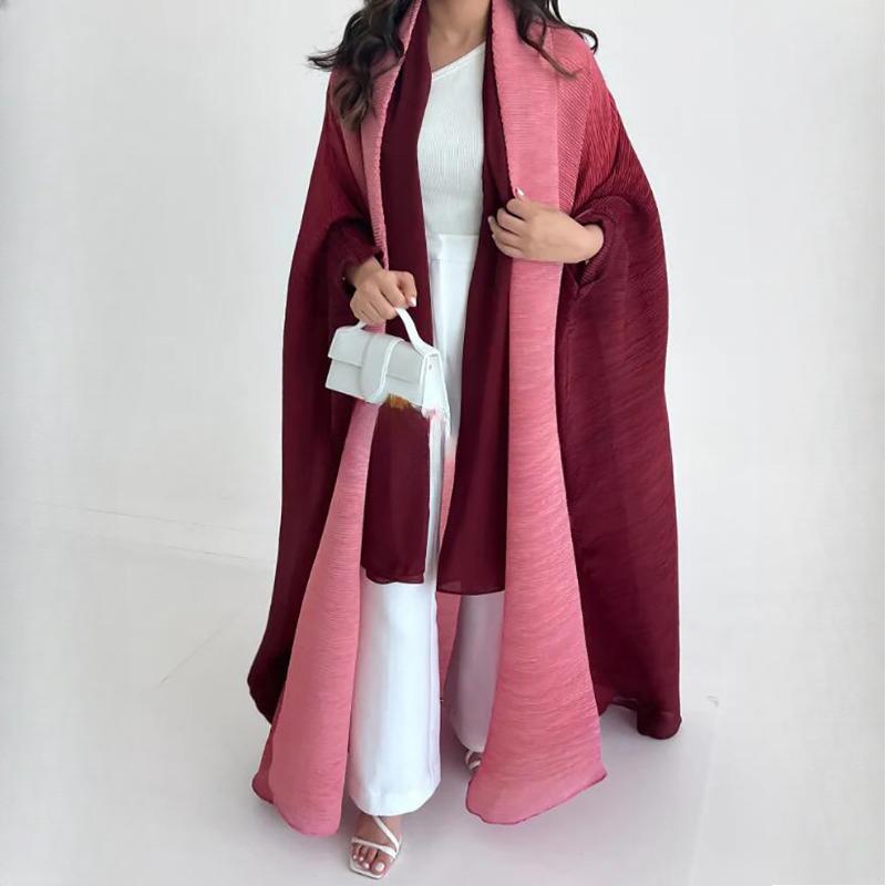 Wrinkled Women's Windbreaker Jacket Bat Sleeve Scarf Collar, Gradient Long Robe Fashion Retro Coats and Jackets Women
