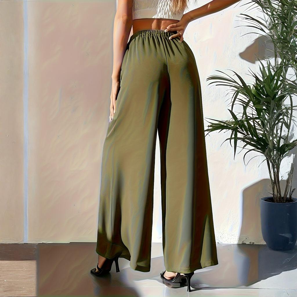 High Waist Wide Leg Palazzo Pants for Women Loose Fit Flowing Trousers with Pleated Front Lightweight Fabric
