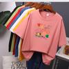 Flower Printed T Shirt Colorful Women Oversized Cotton Summer Tees Soft Female Jumper Top