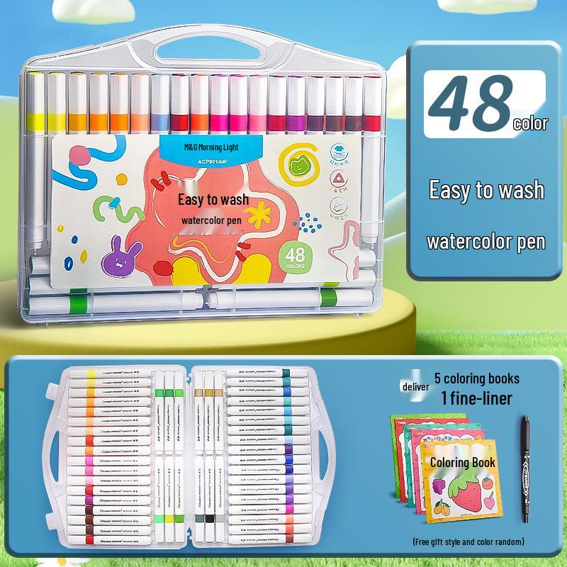 24-Color Washable Triangular Watercolor Pen Set for Kids