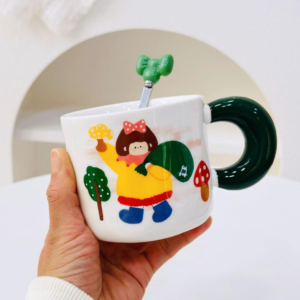 Dívčí suvenýr Roztomilý keramický hrnek s víčkem lžičkou Dárková sada Hrnek Malý dárek Domov Dívka Hrnek na vodu