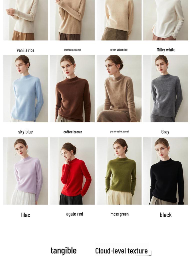 Women's 100% Pure Cashmere Half-High Neck Rolled Hem Sweater: Soft, Warm, Versatile Pullover Knit.
