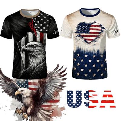 Retro koszulka z nadrukiem 3D w stylu amerykańskiej flagi, letnia koszulka z grafiką orła i serca, uliczna, unisex, sportowa, casualowa, oddychająca, z krótkim rękawem