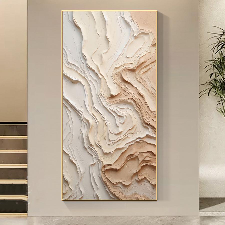 2D Flache Beige und Braune Linienwellen Wandkunst Drucke, Abstrakte Wandkunst, für Wohnzimmer Wanddeko, Kein Rahmen