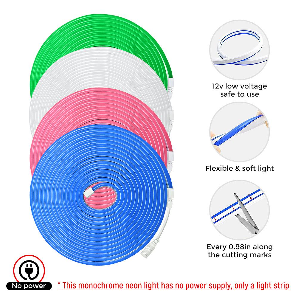 Led Neon Strip Light 12V Silicone Indoor Outdoor 16.4Ft/5M 600LEDS Waterproof Flexible for Bar Home TV Kitchen Bedroom Wedding