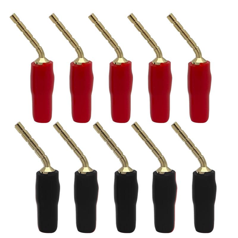 20Pcs Red Black Curved Pin 2mm Banana Plug Connector Right Angle Banana Male Plugs Audio Speaker Wire Cable Connectors